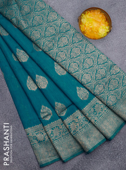 Banarasi semi matka silk saree cs blue with zari woven buttas and zari woven border