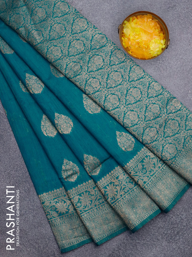 Banarasi semi matka silk saree cs blue with zari woven buttas and zari woven border