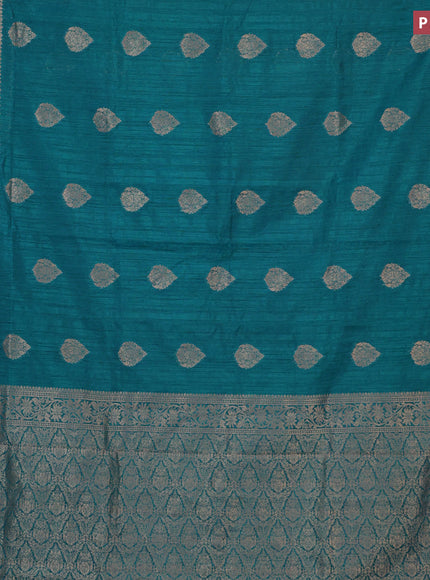 Banarasi semi matka silk saree cs blue with zari woven buttas and zari woven border