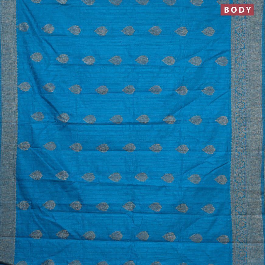 Banarasi semi matka silk saree cs blue with zari woven buttas and zari woven border