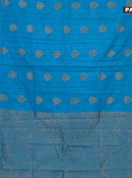 Banarasi semi matka silk saree cs blue with zari woven buttas and zari woven border