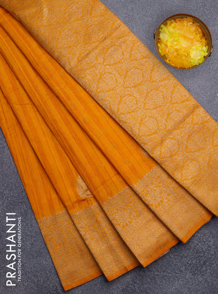 Banarasi semi matka silk saree mango yellow with zari woven buttas and zari woven border