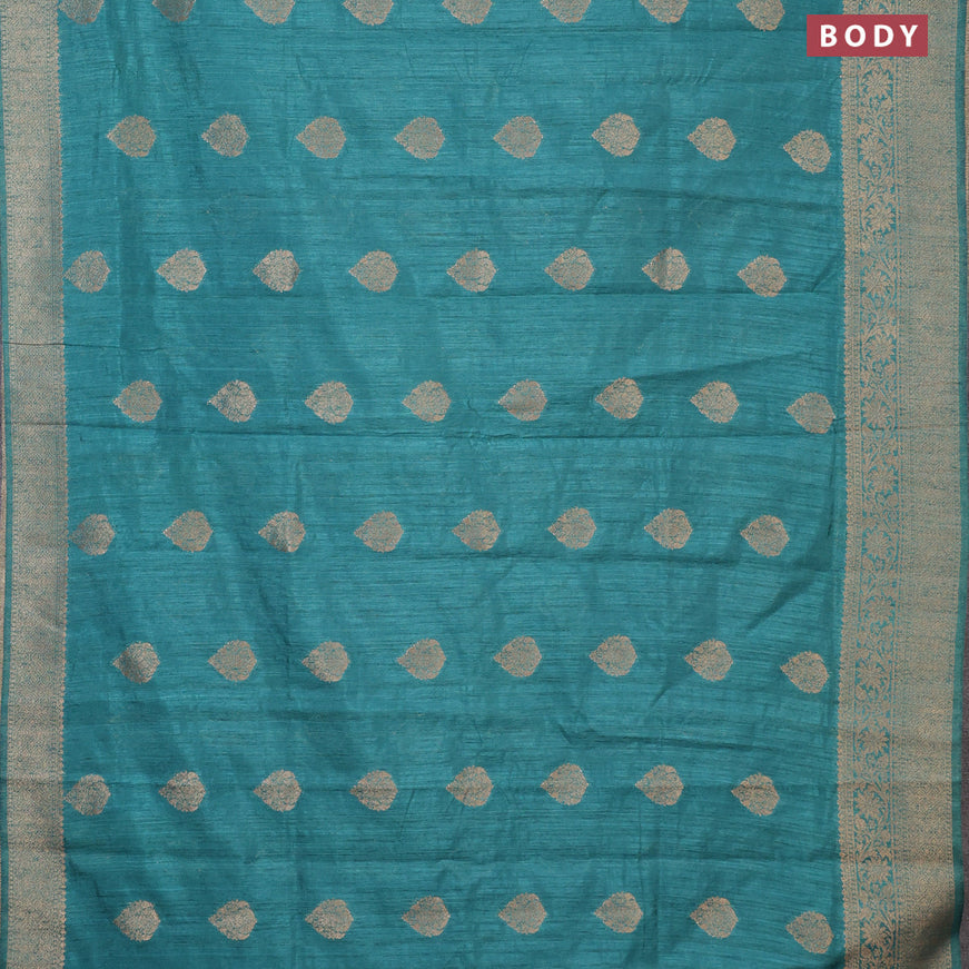 Banarasi semi matka silk saree teal green shade with zari woven buttas and zari woven border