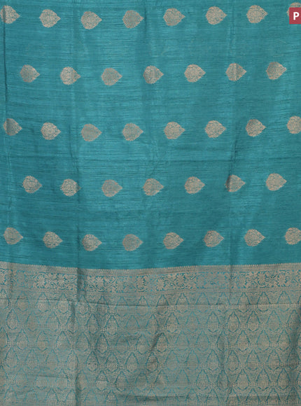 Banarasi semi matka silk saree teal green shade with zari woven buttas and zari woven border