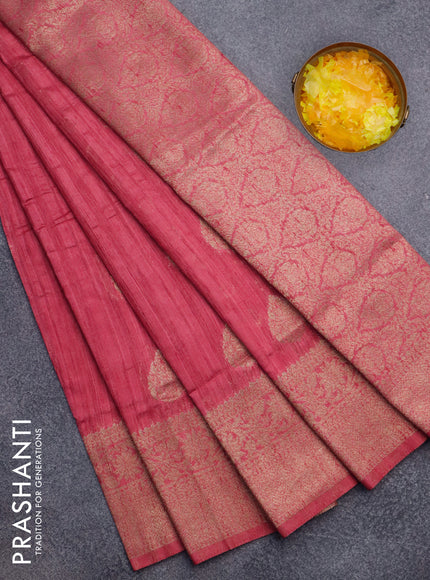 Banarasi semi matka silk saree rust shade with zari woven buttas and zari woven border