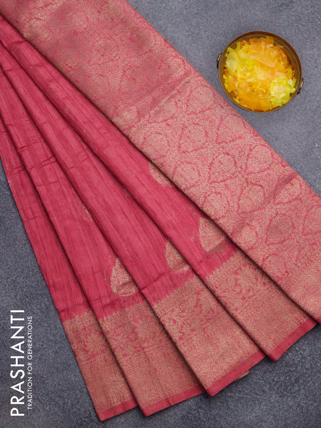 Banarasi semi matka silk saree rust shade with zari woven buttas and zari woven border