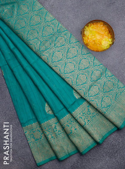 Banarasi semi matka silk saree teal green with zari woven buttas and zari woven border