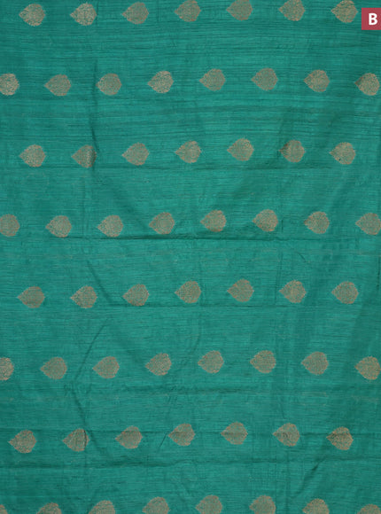 Banarasi semi matka silk saree teal green with zari woven buttas and zari woven border