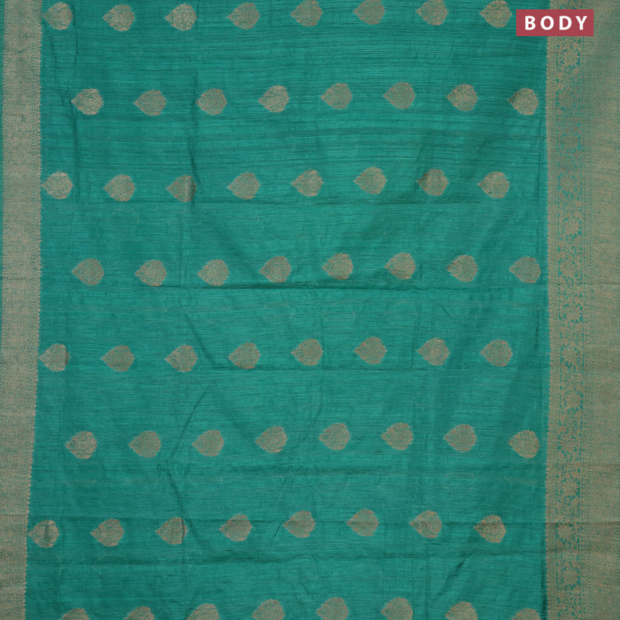 Banarasi semi matka silk saree teal green with zari woven buttas and zari woven border