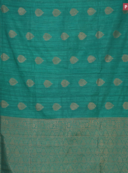 Banarasi semi matka silk saree teal green with zari woven buttas and zari woven border