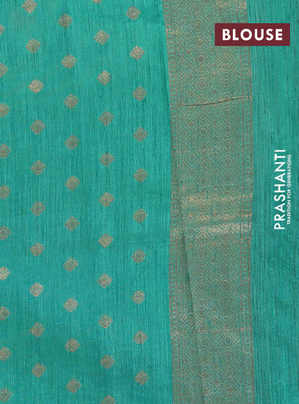 Banarasi semi matka silk saree teal green with zari woven buttas and zari woven border