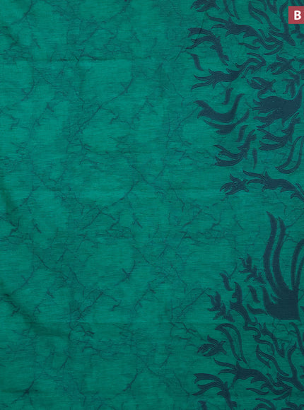 Banarasi semi matka silk saree green and blue with allover thread weaves in borderless style