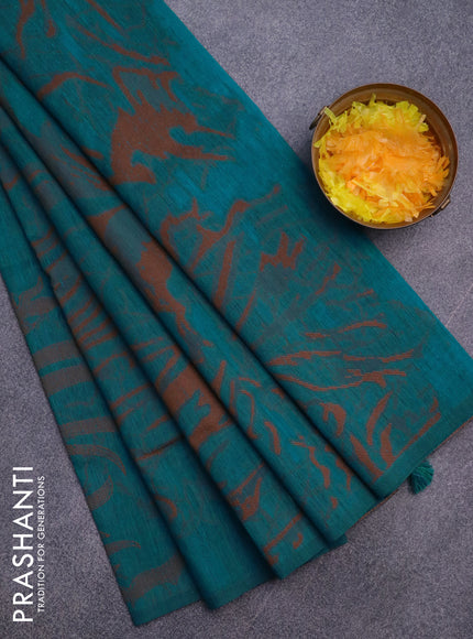 Banarasi semi matka silk saree cs blue and brown with allover thread weaves in borderless style