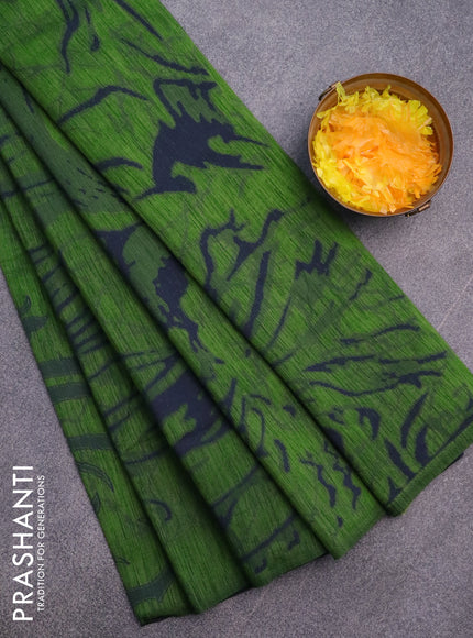 Banarasi semi matka silk saree green and blue with allover thread weaves in borderless style