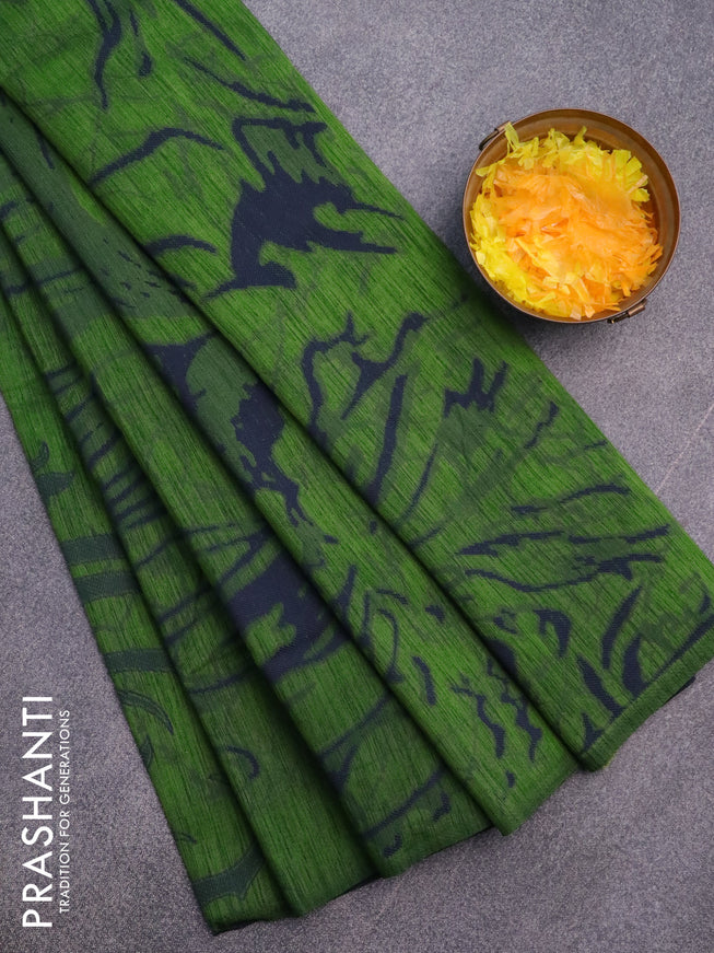 Banarasi semi matka silk saree green and blue with allover thread weaves in borderless style