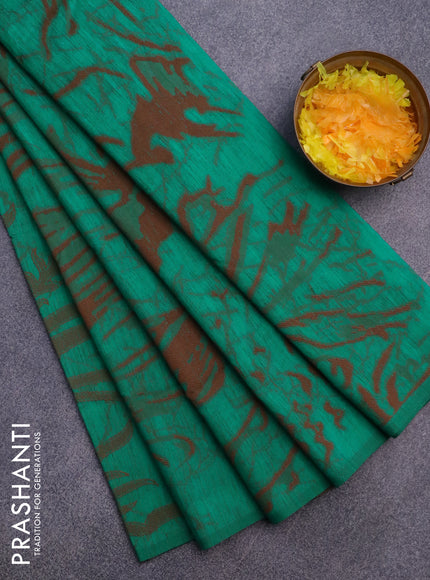 Banarasi semi matka silk saree green and brown with allover thread weaves in borderless style