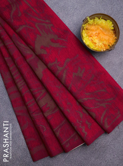 Banarasi semi matka silk saree red and brown with allover thread weaves in borderless style