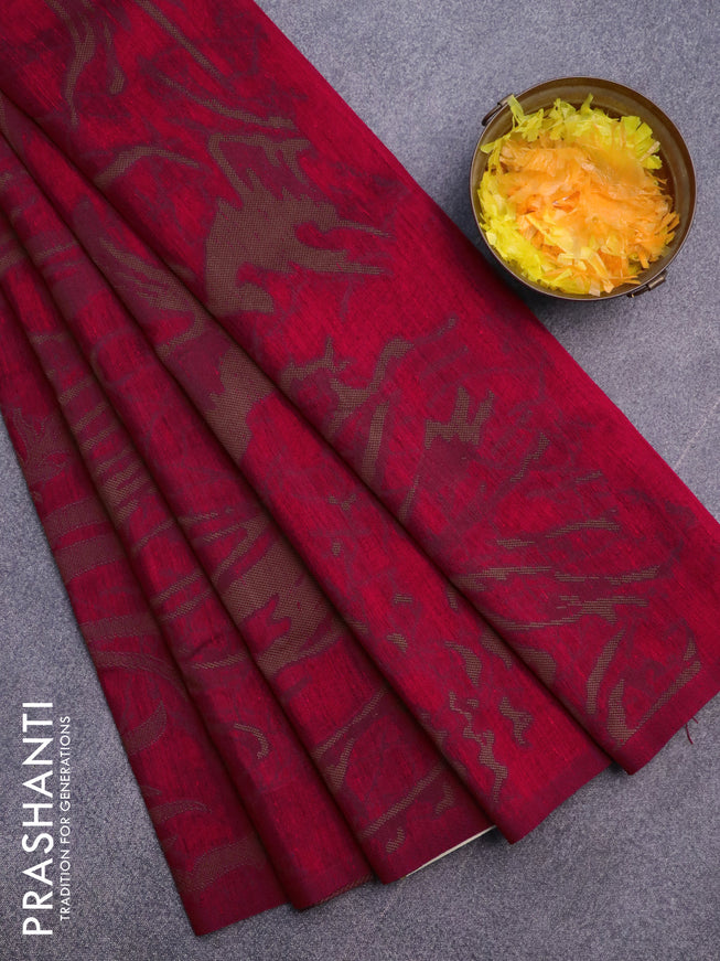 Banarasi semi matka silk saree red and brown with allover thread weaves in borderless style