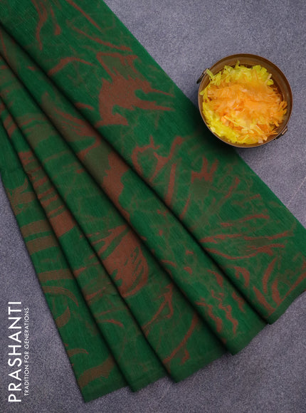 Banarasi semi matka silk saree green and brown with allover thread weaves in borderless style