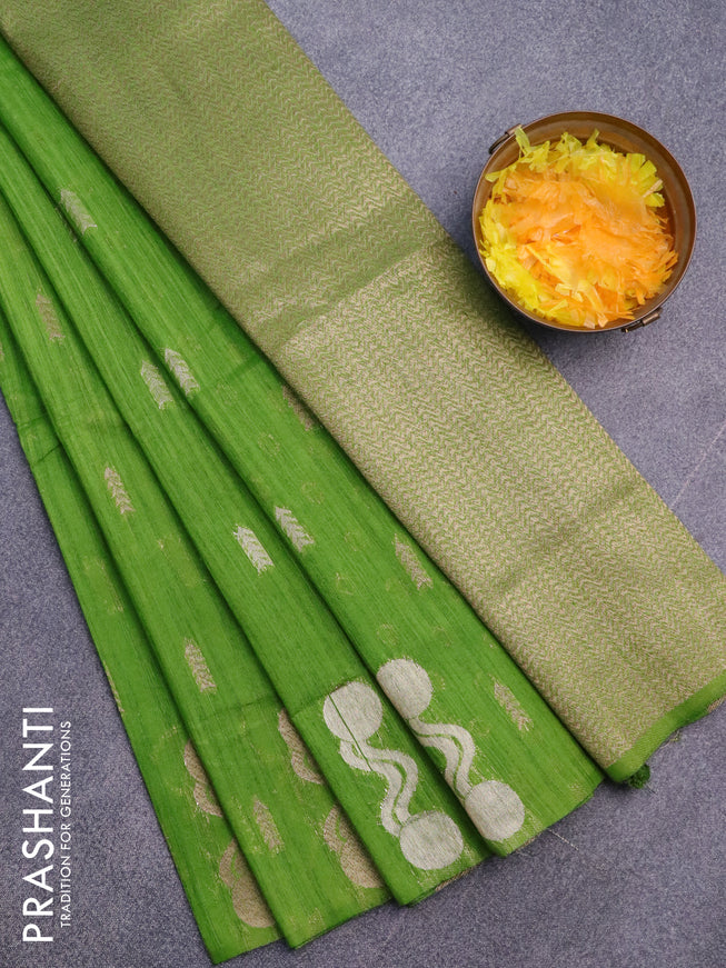 Banarasi semi matka silk saree light green with zari woven buttas and zari woven border