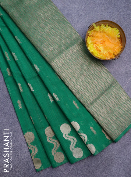 Banarasi semi matka silk saree green with zari woven buttas and zari woven border