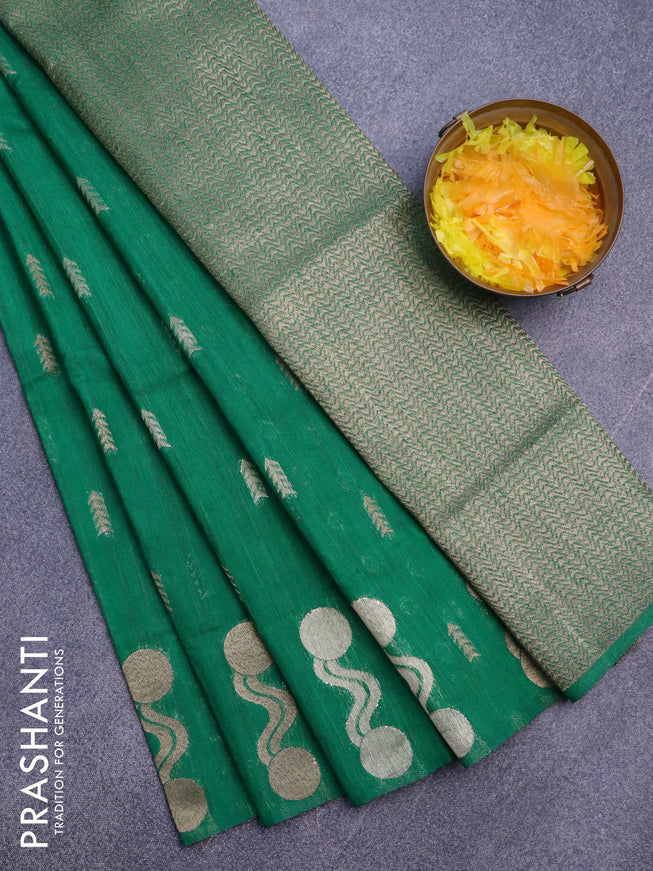 Banarasi semi matka silk saree green with zari woven buttas and zari woven border