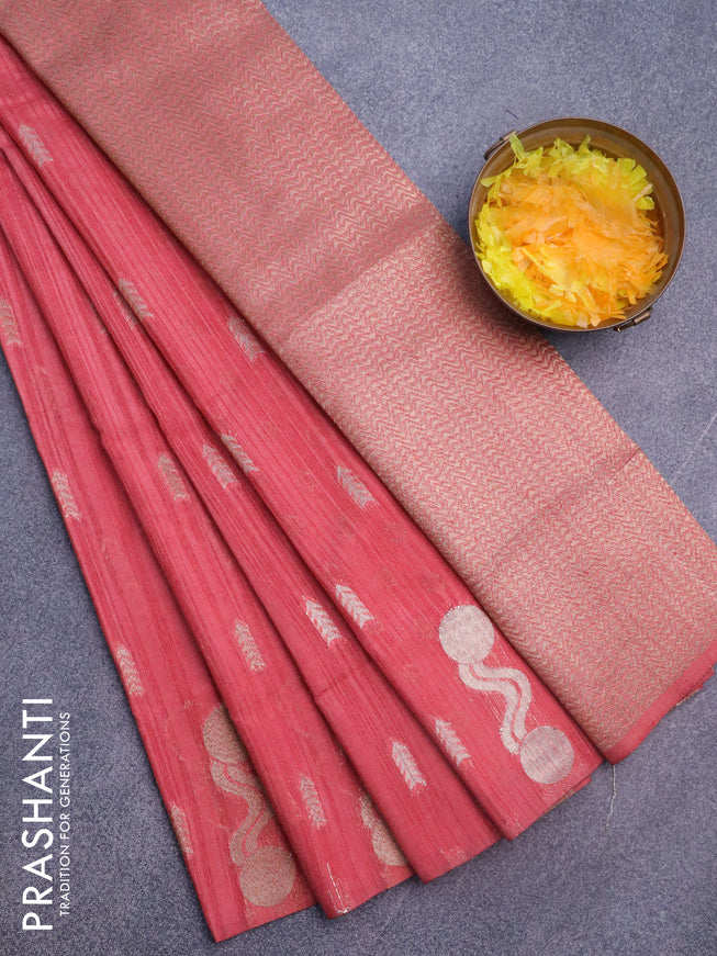 Banarasi semi matka silk saree rust shade with zari woven buttas and zari woven border