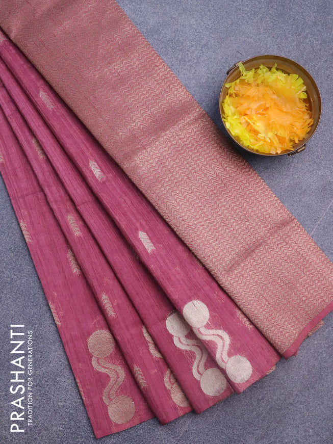 Banarasi semi matka silk saree onion pink with zari woven buttas and zari woven border