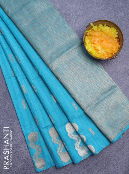 Banarasi semi matka silk saree light blue with zari woven buttas and zari woven border