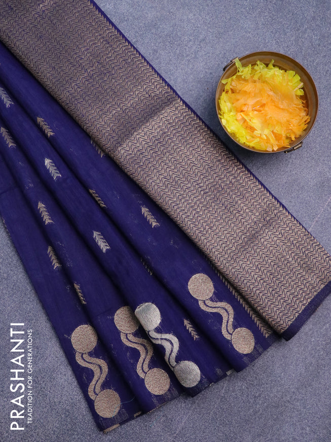 Banarasi semi matka silk saree dark blue with zari woven buttas and zari woven border