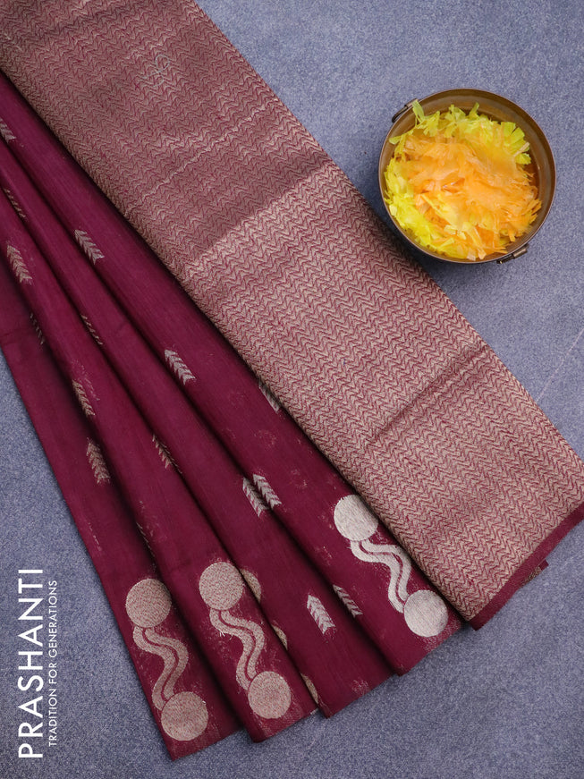 Banarasi semi matka silk saree wine shade with zari woven buttas and zari woven border