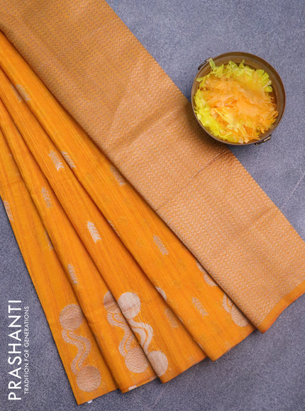 Banarasi semi matka silk saree mango yellow with zari woven buttas and zari woven border