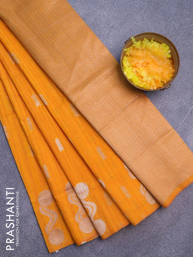 Banarasi semi matka silk saree mango yellow with zari woven buttas and zari woven border