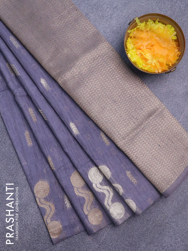 Banarasi semi matka silk saree grey with zari woven buttas and zari woven border