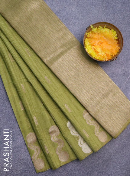 Banarasi semi matka silk saree light green with zari woven buttas and zari woven border