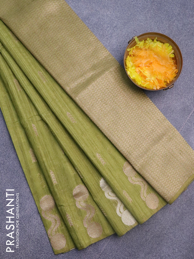 Banarasi semi matka silk saree light green with zari woven buttas and zari woven border