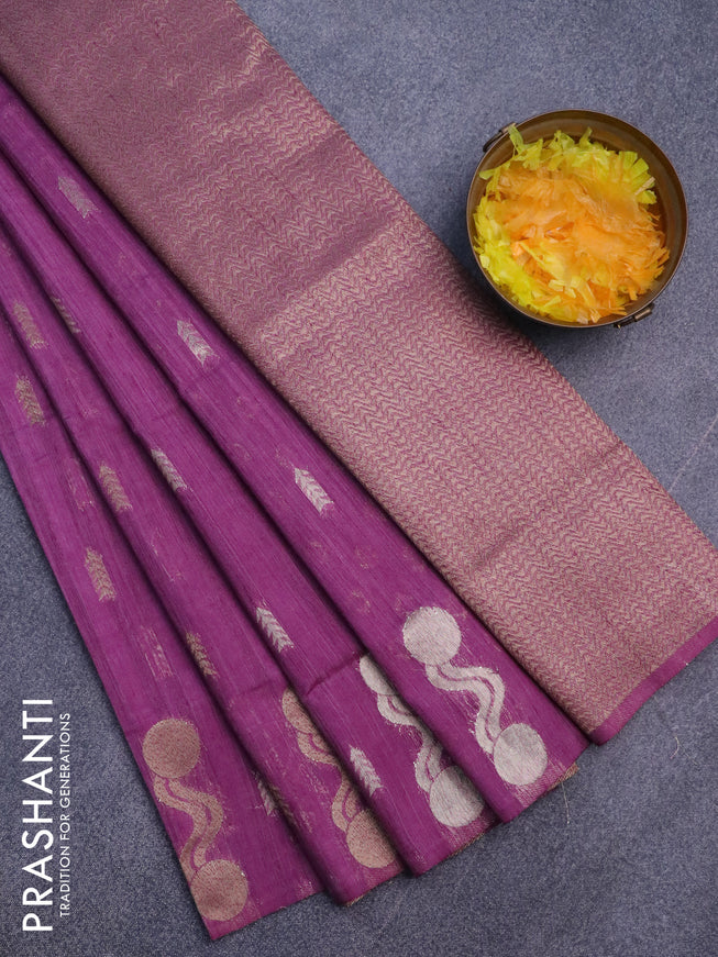 Banarasi semi matka silk saree lavender shade with zari woven buttas and zari woven border