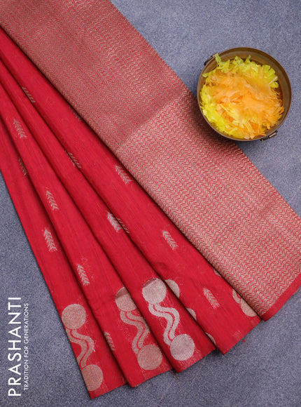 Banarasi semi matka silk saree red with zari woven buttas and zari woven border