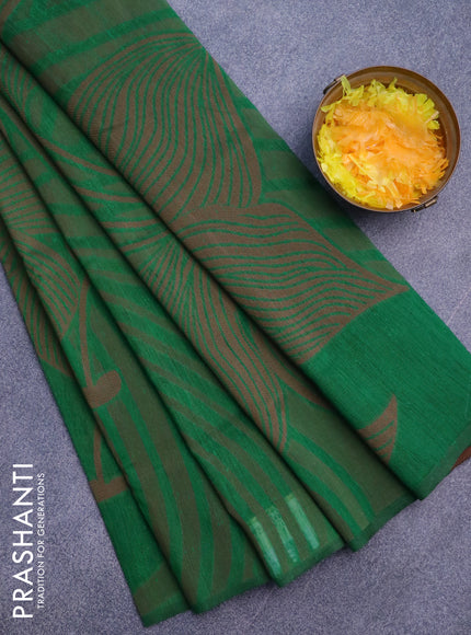 Banarasi semi matka silk saree green and brown with allover thread weaves in borderless style