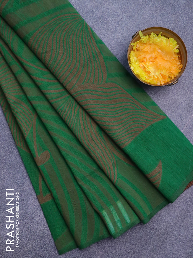 Banarasi semi matka silk saree green and brown with allover thread weaves in borderless style