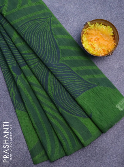 Banarasi semi matka silk saree green and dark blue with allover thread weaves in borderless style