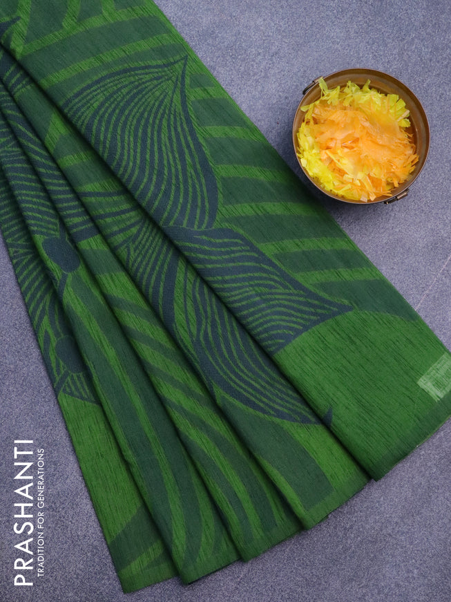 Banarasi semi matka silk saree green and dark blue with allover thread weaves in borderless style