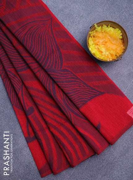 Banarasi semi matka silk saree red and dark blue with allover thread weaves in borderless style