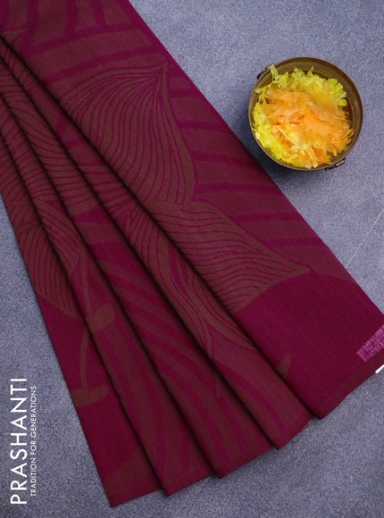 Banarasi semi matka silk saree dark magenta pink with allover thread weaves in borderless style