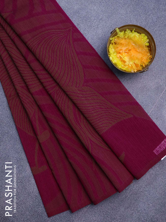 Banarasi semi matka silk saree dark magenta pink with allover thread weaves in borderless style