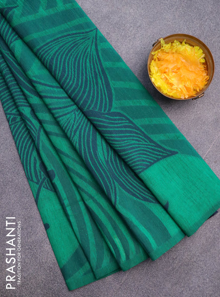 Banarasi semi matka silk saree green and dark blue with allover thread weaves in borderless style