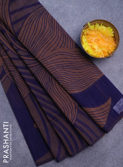 Banarasi semi matka silk saree blue and brown with allover thread weaves in borderless style