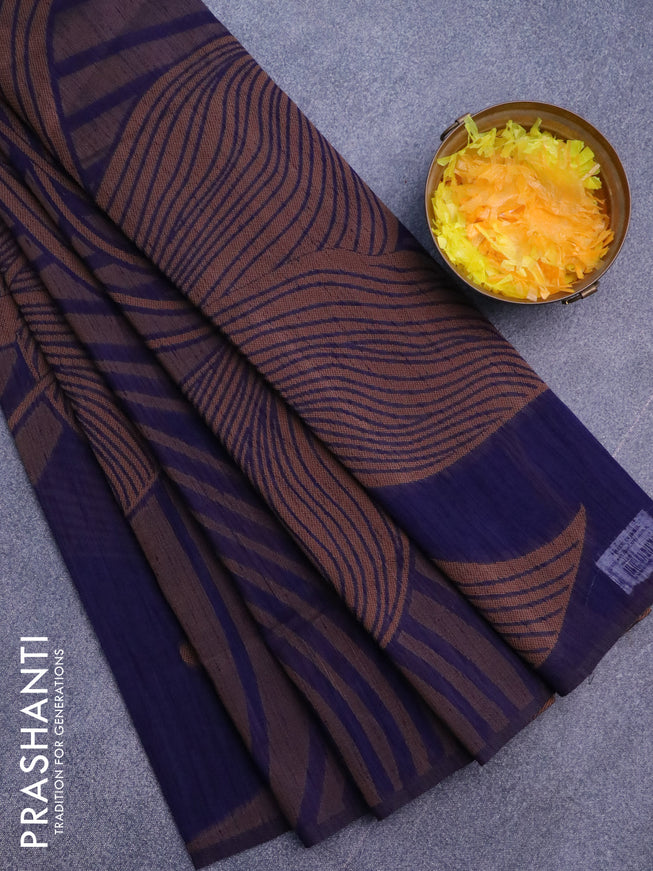 Banarasi semi matka silk saree blue and brown with allover thread weaves in borderless style