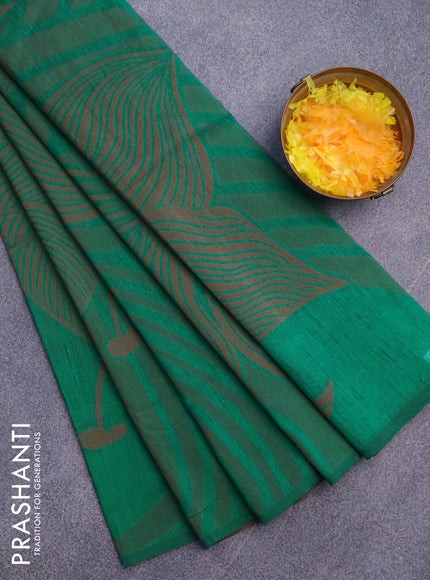 Banarasi semi matka silk saree green and brown with allover thread weaves in borderless style