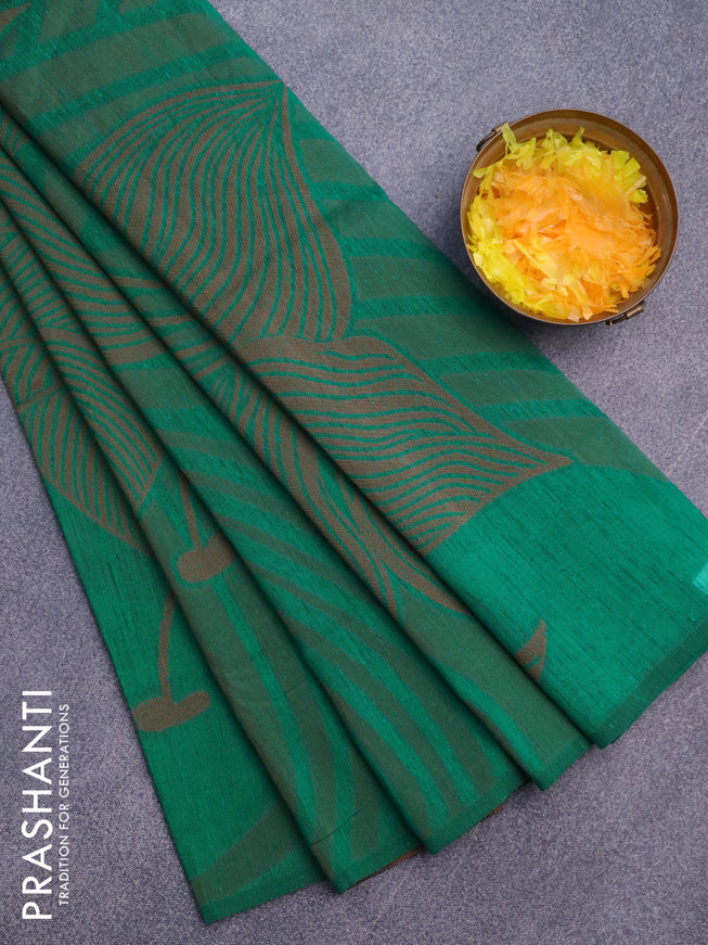 Banarasi semi matka silk saree green and brown with allover thread weaves in borderless style